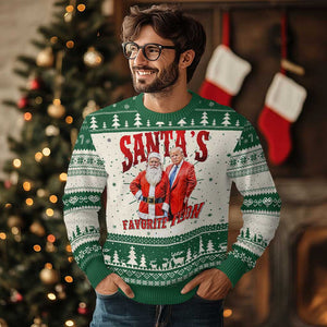 Xmas Trump With Santa Ugly Christmas Sweater Santa's Favorite Felon Since 2024 TS02 Green Print Your Wear