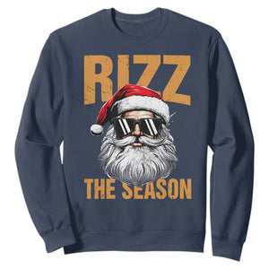 Funny Santa Rizz Christmas Sweatshirt Rizz The Season TS02 Navy Print Your Wear