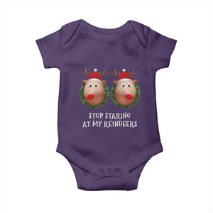 Funny Christmas Chest Joke Baby Onesie Stop Staring At My Reindeers Merry Titmas Boobs TS02 Purple Print Your Wear