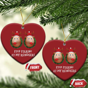 Funny Xmas Chest Joke Christmas Ornament Stop Staring At My Reindeers Merry Titmas Boobs TS02 Heart Red Print Your Wear