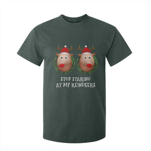 Funny Christmas Chest Joke T Shirt For Kid Stop Staring At My Reindeers Merry Titmas Boobs TS02 Dark Forest Green Print Your Wear