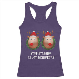 Funny Christmas Chest Joke Racerback Tank Top Stop Staring At My Reindeers Merry Titmas Boobs TS02 Purple Print Your Wear