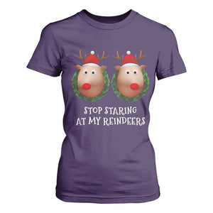 Funny Christmas Chest Joke T Shirt For Women Stop Staring At My Reindeers Merry Titmas Boobs TS02 Purple Print Your Wear