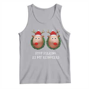 Funny Christmas Chest Joke Tank Top Stop Staring At My Reindeers Merry Titmas Boobs TS02 Athletic Heather Print Your Wear