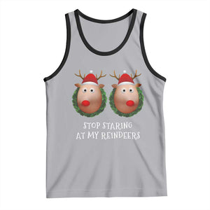 Funny Christmas Chest Joke Tank Top Stop Staring At My Reindeers Merry Titmas Boobs TS02 Athletic Heather Black Print Your Wear