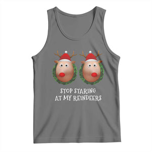 Funny Christmas Chest Joke Tank Top Stop Staring At My Reindeers Merry Titmas Boobs TS02 Black Heather Print Your Wear