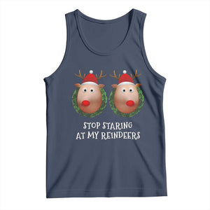 Funny Christmas Chest Joke Tank Top Stop Staring At My Reindeers Merry Titmas Boobs TS02 Navy Print Your Wear