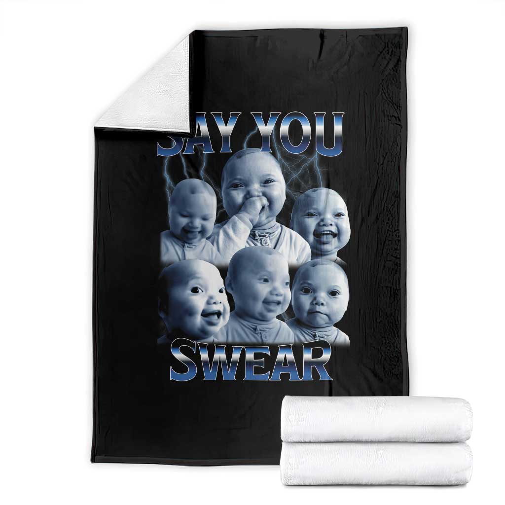Funny Tuff Baby Meme Throw Blanket Say You Swear Viral AI Niche Baby Holding Back Laugh TS02 Black Print Your Wear