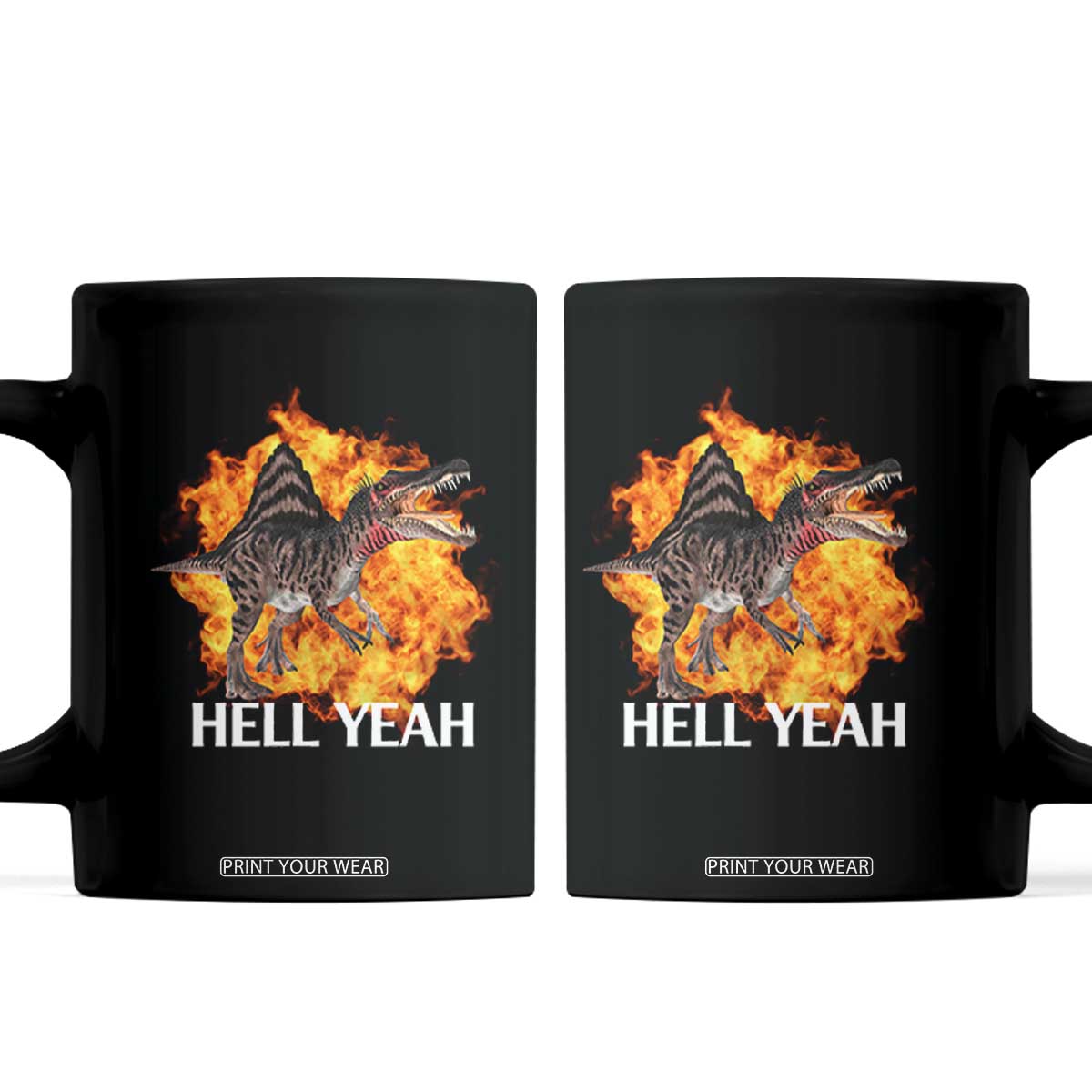 Spinosaurus Racha Explosion Hell Yeah Coffee Mug Dinosaur Shrieks Meme Funny Prehistoric Fire Blast TS02 Black Print Your Wear