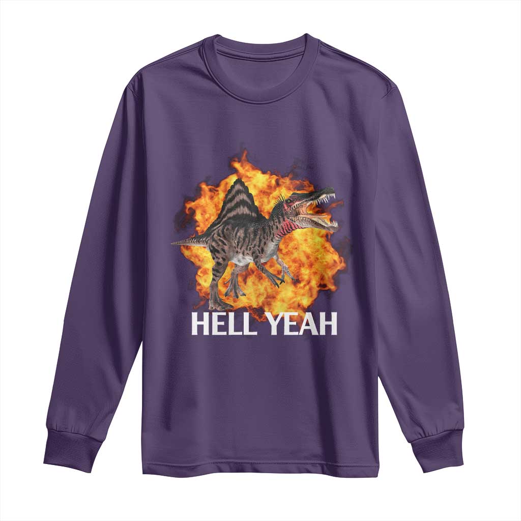 Spinosaurus Racha Explosion Hell Yeah Long Sleeve Shirt Dinosaur Shrieks Meme Funny Prehistoric Fire Blast TS02 Purple Print Your Wear
