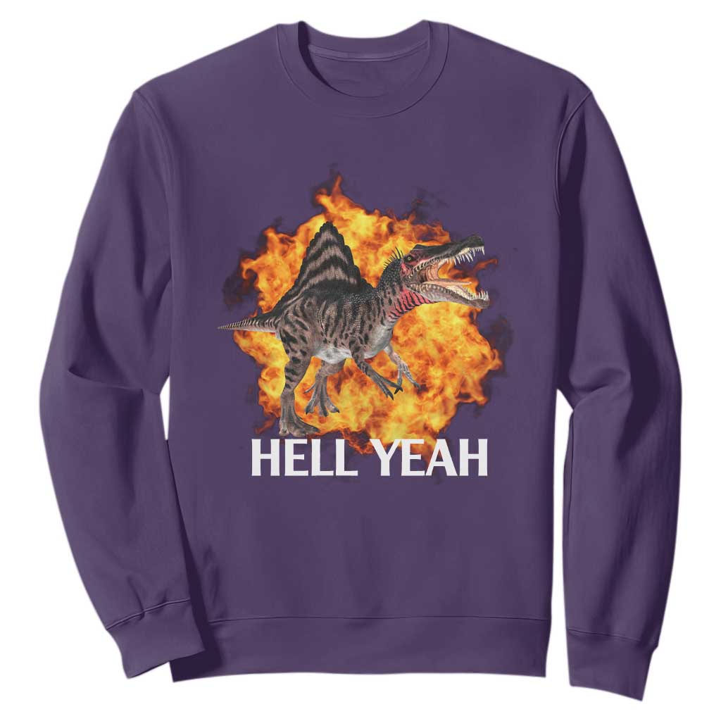 Spinosaurus Racha Explosion Hell Yeah Sweatshirt Dinosaur Shrieks Meme Funny Prehistoric Fire Blast TS02 Purple Print Your Wear