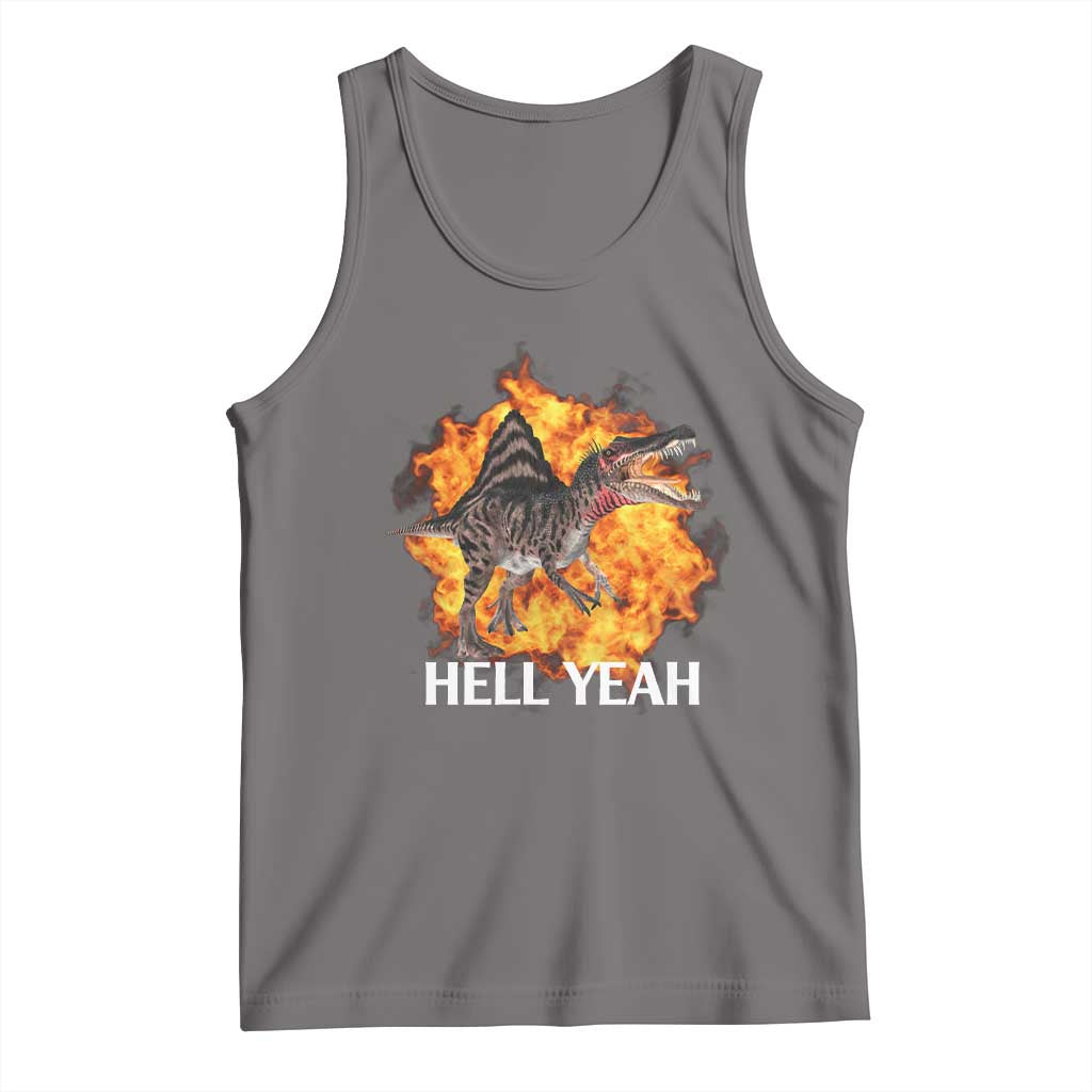 Spinosaurus Racha Explosion Hell Yeah Tank Top Dinosaur Shrieks Meme Funny Prehistoric Fire Blast TS02 Deep Heather Print Your Wear