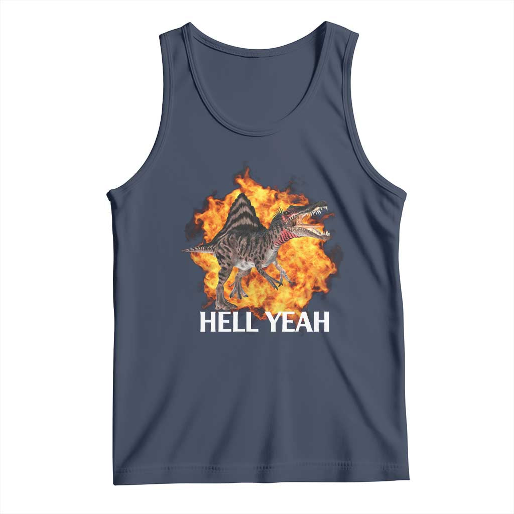 Spinosaurus Racha Explosion Hell Yeah Tank Top Dinosaur Shrieks Meme Funny Prehistoric Fire Blast TS02 Navy Print Your Wear