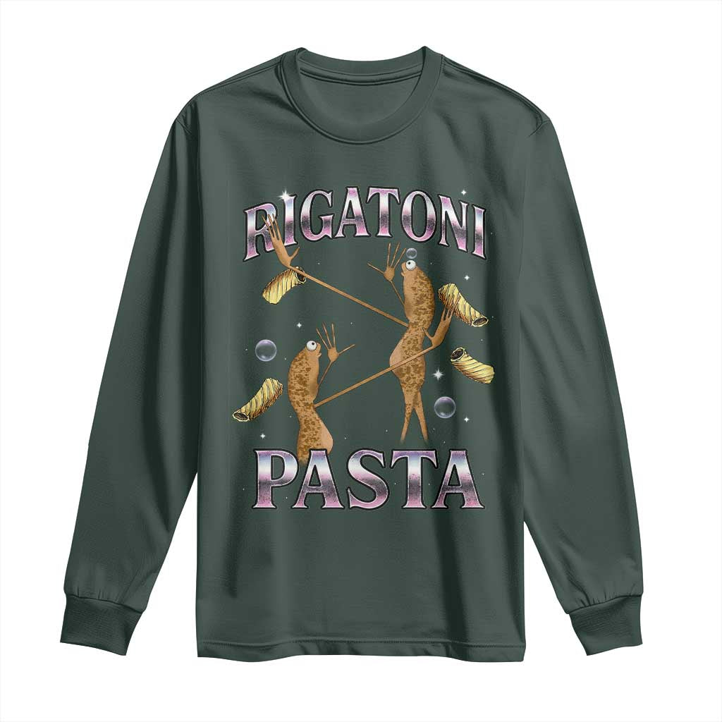 Rigatoni Pasta Lover Marcus The Worm Long Sleeve Shirt Retro 90s Bootleg Weird Meme Internet Humor TS02 Dark Forest Green Print Your Wear