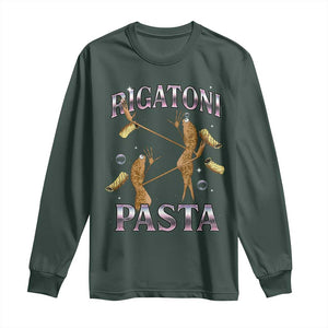 Rigatoni Pasta Lover Marcus The Worm Long Sleeve Shirt Retro 90s Bootleg Weird Meme Internet Humor TS02 Dark Forest Green Print Your Wear