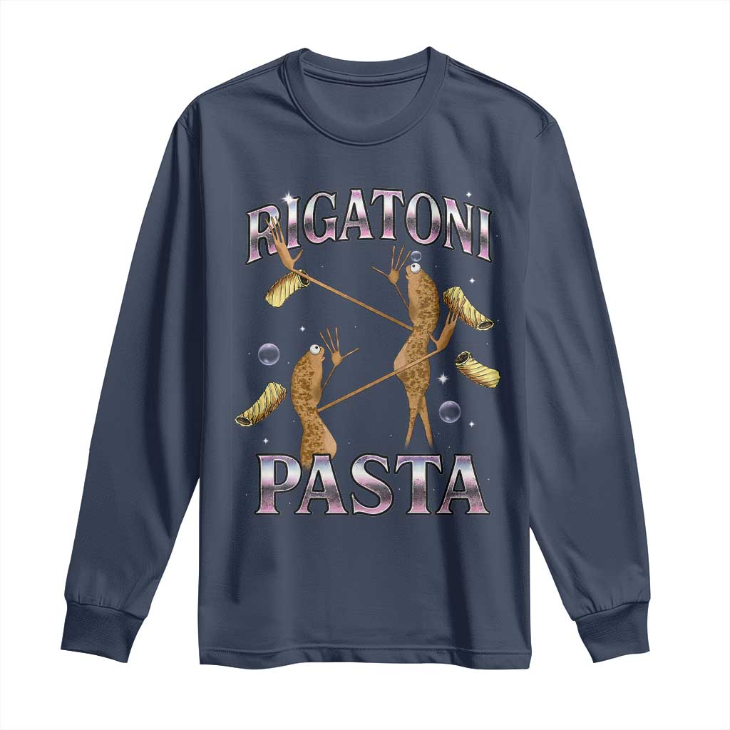 Rigatoni Pasta Lover Marcus The Worm Long Sleeve Shirt Retro 90s Bootleg Weird Meme Internet Humor TS02 Navy Print Your Wear