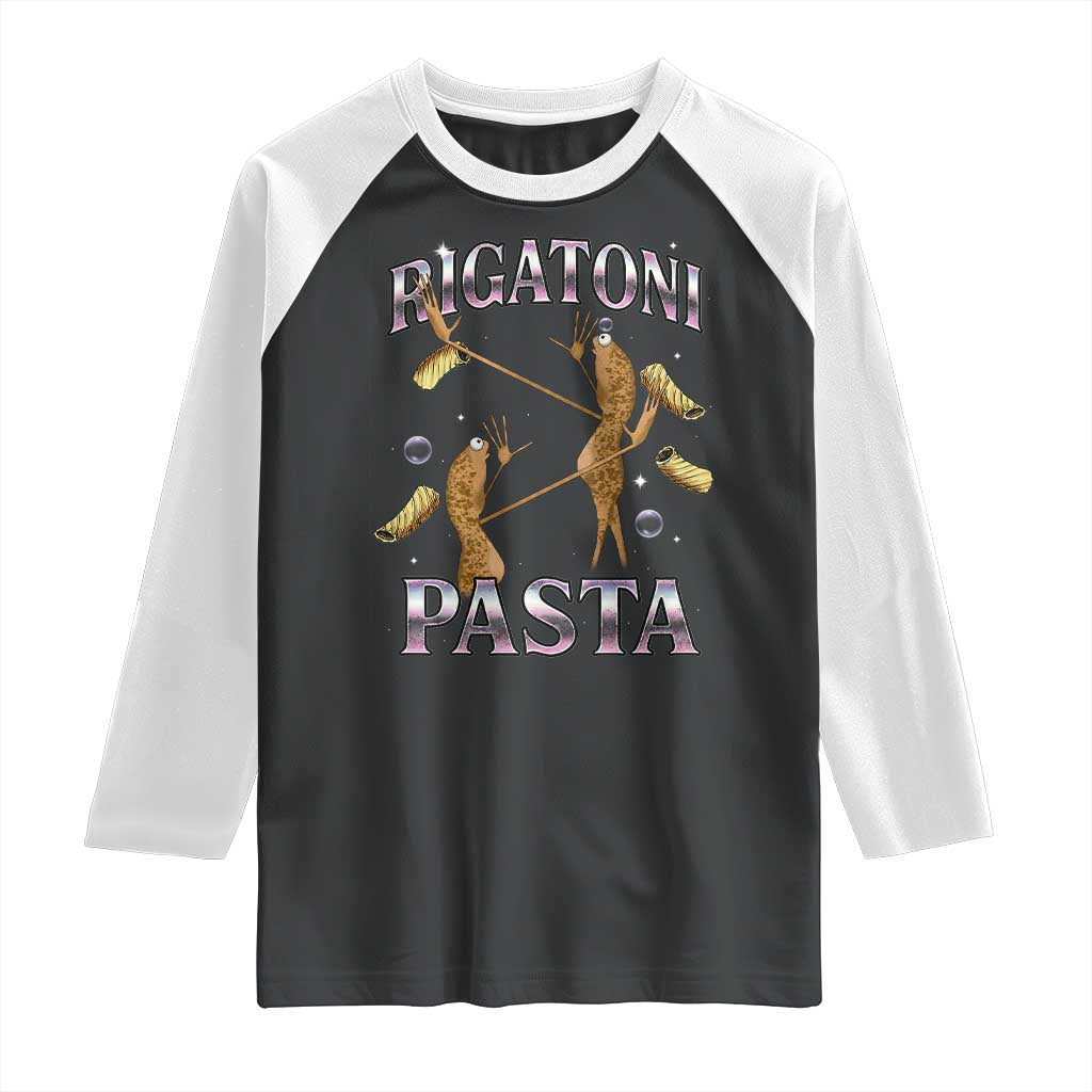 Rigatoni Pasta Lover Marcus The Worm Raglan Shirt Retro 90s Bootleg Weird Meme Internet Humor TS02 Black White Print Your Wear