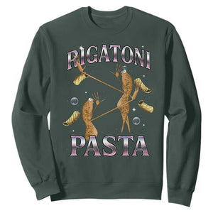 Rigatoni Pasta Lover Marcus The Worm Sweatshirt Retro 90s Bootleg Weird Meme Internet Humor TS02 Dark Forest Green Print Your Wear