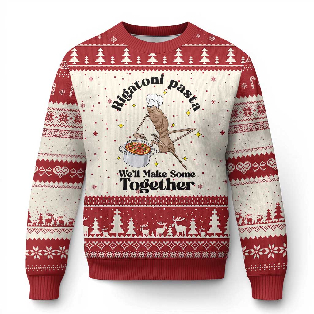 Rigatoni Pasta Chef Marcus The Worm Ugly Christmas Sweater We'll Make Some Together Wholesome Weird Meme TS02 Beige Red Print Your Wear