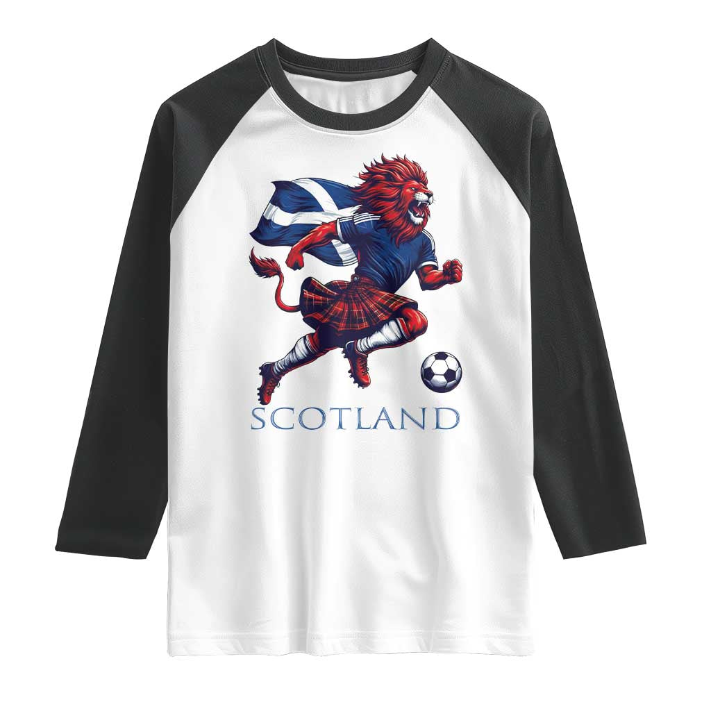 Scottish Lion Football Raglan Shirt Brave Lion in Kilt with Flag Cape Pride TS02 White Black Print Your Wear