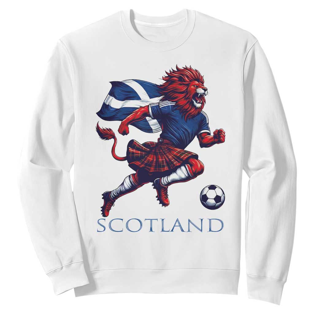 Scottish Lion Football Sweatshirt Brave Lion in Kilt with Flag Cape Pride TS02 White Print Your Wear