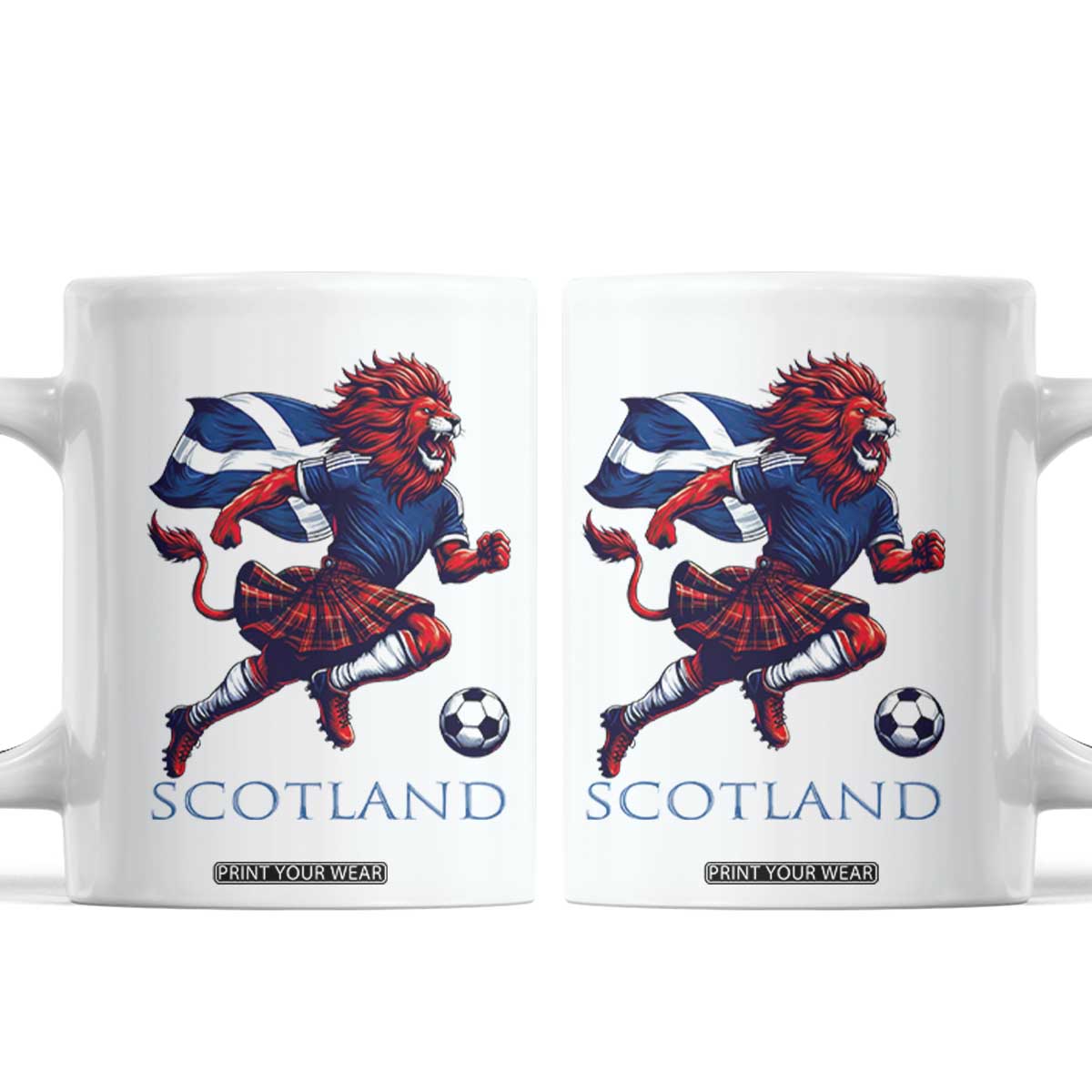 Scottish Lion Football Coffee Mug Brave Lion in Kilt with Flag Cape Pride TS02 White Print Your Wear