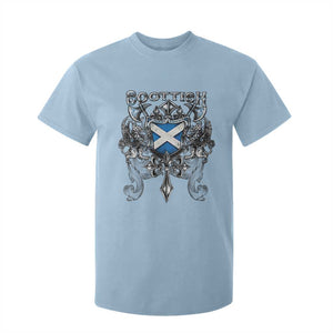 Scottish Heritage Crest Gothic T Shirt For Kid Medieval Flag and Sword Celtic Pride TS02 Light Blue Print Your Wear