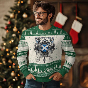 Scottish Heritage Crest Gothic Ugly Christmas Sweater Medieval Flag and Sword Celtic Pride TS02 Beige Green Print Your Wear