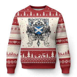 Scottish Heritage Crest Gothic Ugly Christmas Sweater Medieval Flag and Sword Celtic Pride TS02 Beige Red Print Your Wear