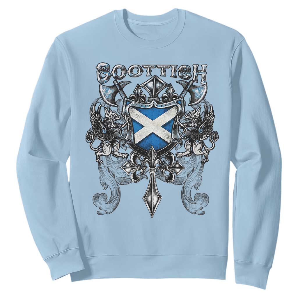Scottish Heritage Crest Gothic Sweatshirt Medieval Flag and Sword Celtic Pride TS02 Light Blue Print Your Wear
