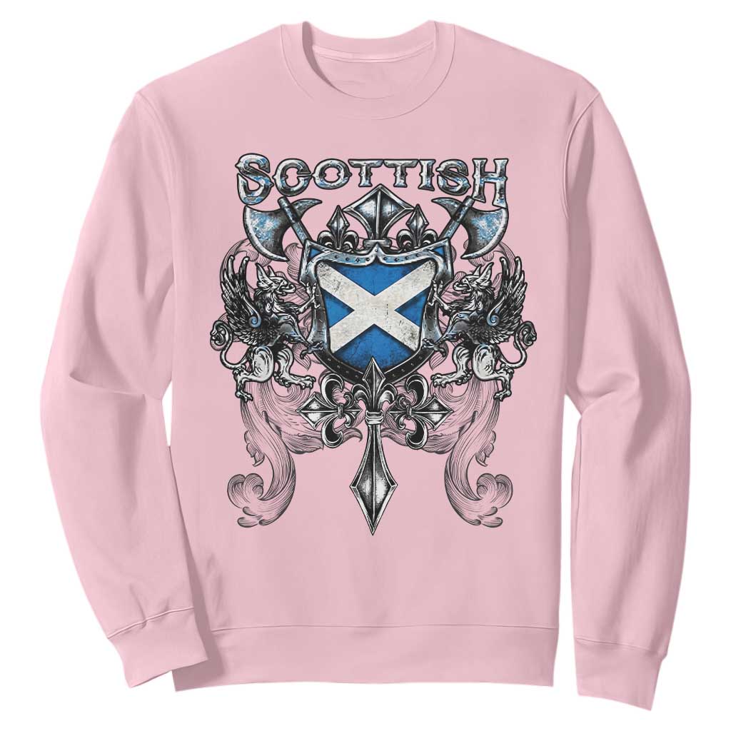 Scottish Heritage Crest Gothic Sweatshirt Medieval Flag and Sword Celtic Pride TS02 Light Pink Print Your Wear