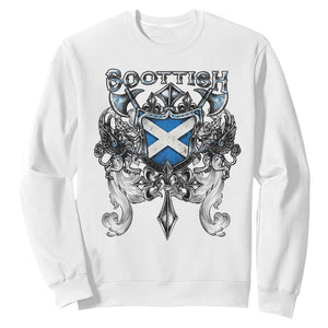 Scottish Heritage Crest Gothic Sweatshirt Medieval Flag and Sword Celtic Pride TS02 White Print Your Wear