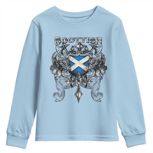 Scottish Heritage Crest Gothic Youth Sweatshirt Medieval Flag and Sword Celtic Pride TS02 Light Blue Print Your Wear