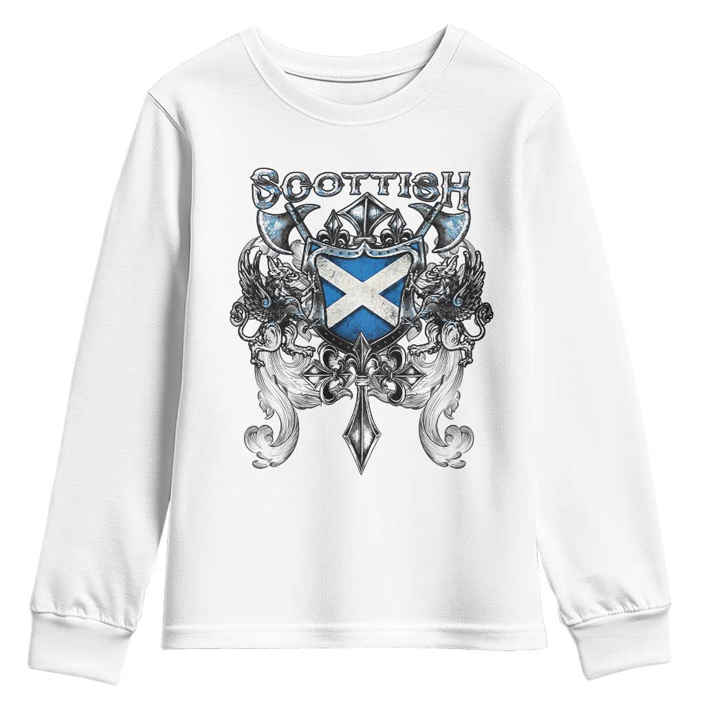Scottish Heritage Crest Gothic Youth Sweatshirt Medieval Flag and Sword Celtic Pride TS02 White Print Your Wear