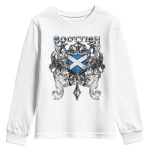 Scottish Heritage Crest Gothic Youth Sweatshirt Medieval Flag and Sword Celtic Pride TS02 White Print Your Wear