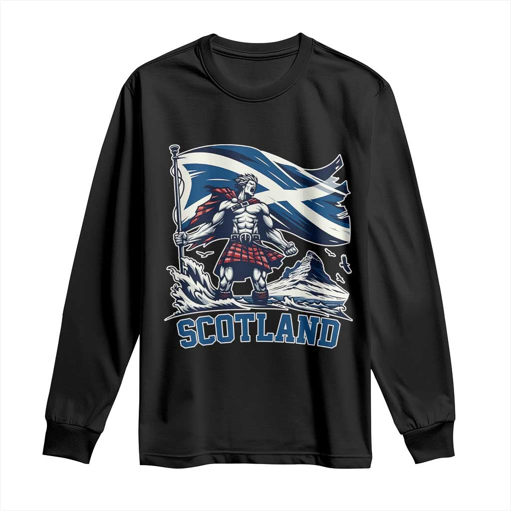 Scottish Warrior Long Sleeve Shirt Brave Highland Hero Scotland Flag TS02 Black Print Your Wear
