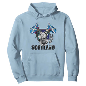 Roaring Scottish Lion Crest Hoodie Thistle Scotland Flag Emblem for Brave Highlanders TS02 Light Blue Print Your Wear