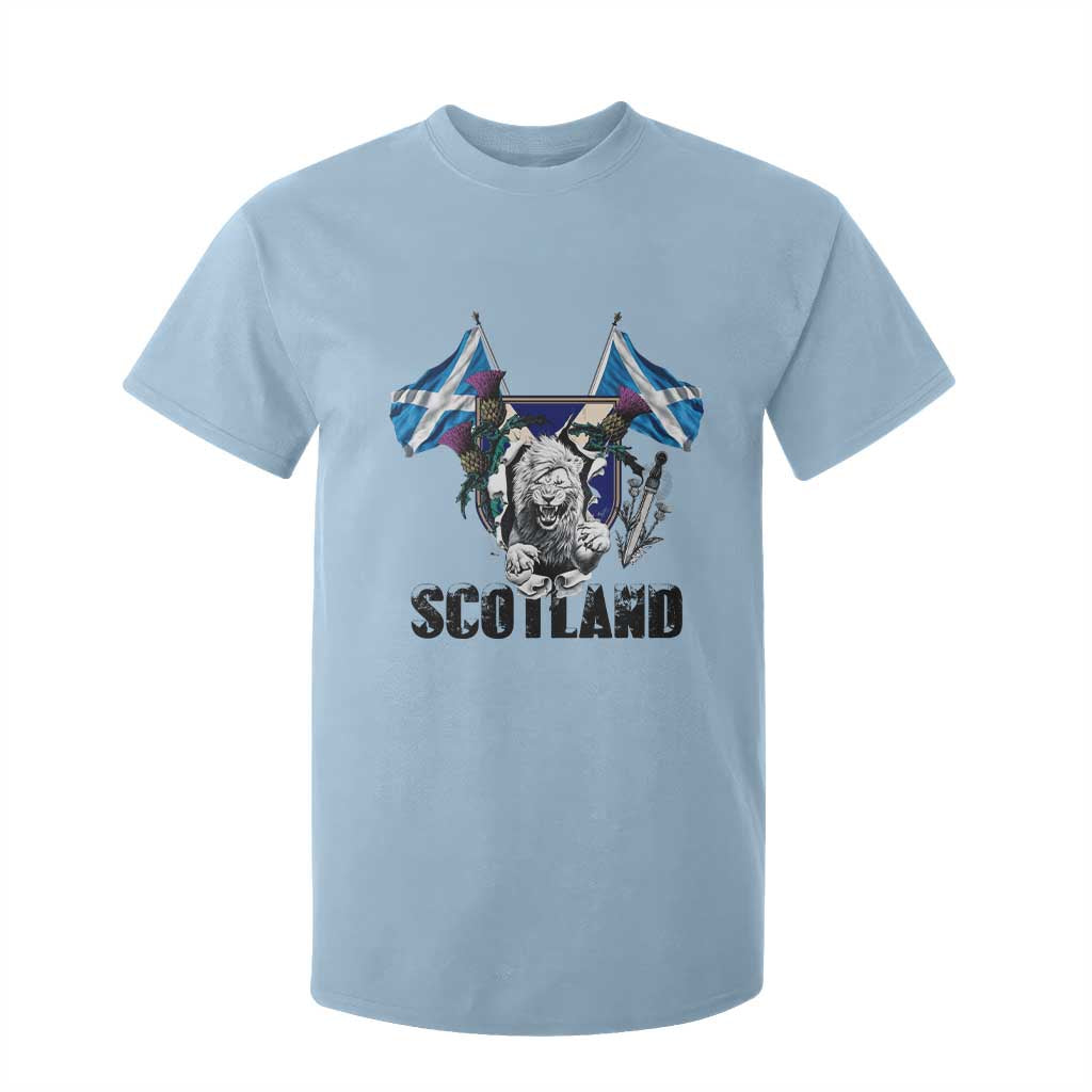 Roaring Scottish Lion Crest T Shirt For Kid Thistle Scotland Flag Emblem for Brave Highlanders TS02 Light Blue Print Your Wear