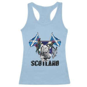 Roaring Scottish Lion Crest Racerback Tank Top Thistle Scotland Flag Emblem for Brave Highlanders TS02 Light Blue Print Your Wear