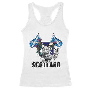 Roaring Scottish Lion Crest Racerback Tank Top Thistle Scotland Flag Emblem for Brave Highlanders TS02 White Print Your Wear