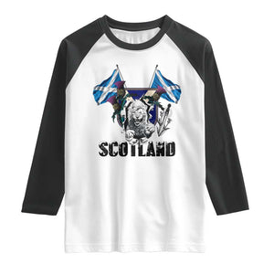 Roaring Scottish Lion Crest Raglan Shirt Thistle Scotland Flag Emblem for Brave Highlanders TS02 White Black Print Your Wear