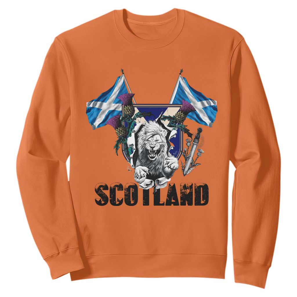 Roaring Scottish Lion Crest Sweatshirt Thistle Scotland Flag Emblem for Brave Highlanders TS02 Orange Print Your Wear