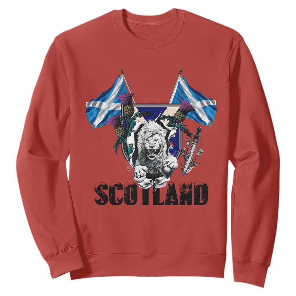 Roaring Scottish Lion Crest Sweatshirt Thistle Scotland Flag Emblem for Brave Highlanders TS02 Red Print Your Wear
