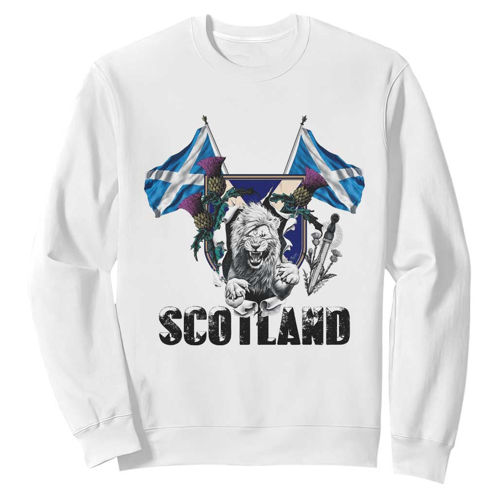 Roaring Scottish Lion Crest Sweatshirt Thistle Scotland Flag Emblem for Brave Highlanders TS02 White Print Your Wear