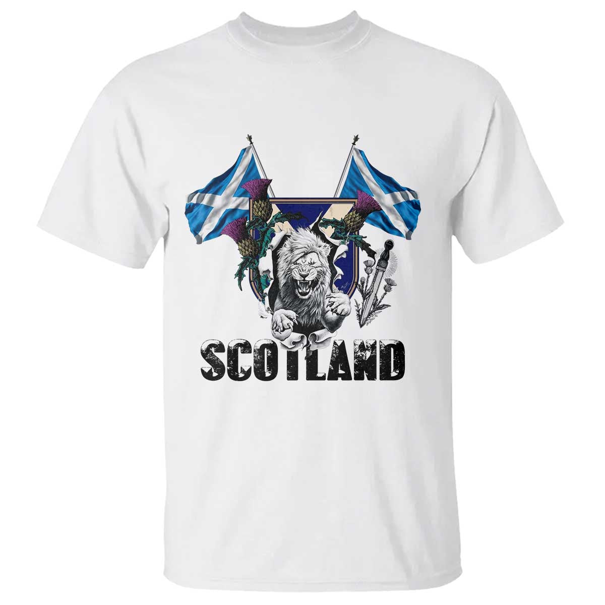 Roaring Scottish Lion Crest T Shirt Thistle Scotland Flag Emblem for Brave Highlanders TS02 White Print Your Wear
