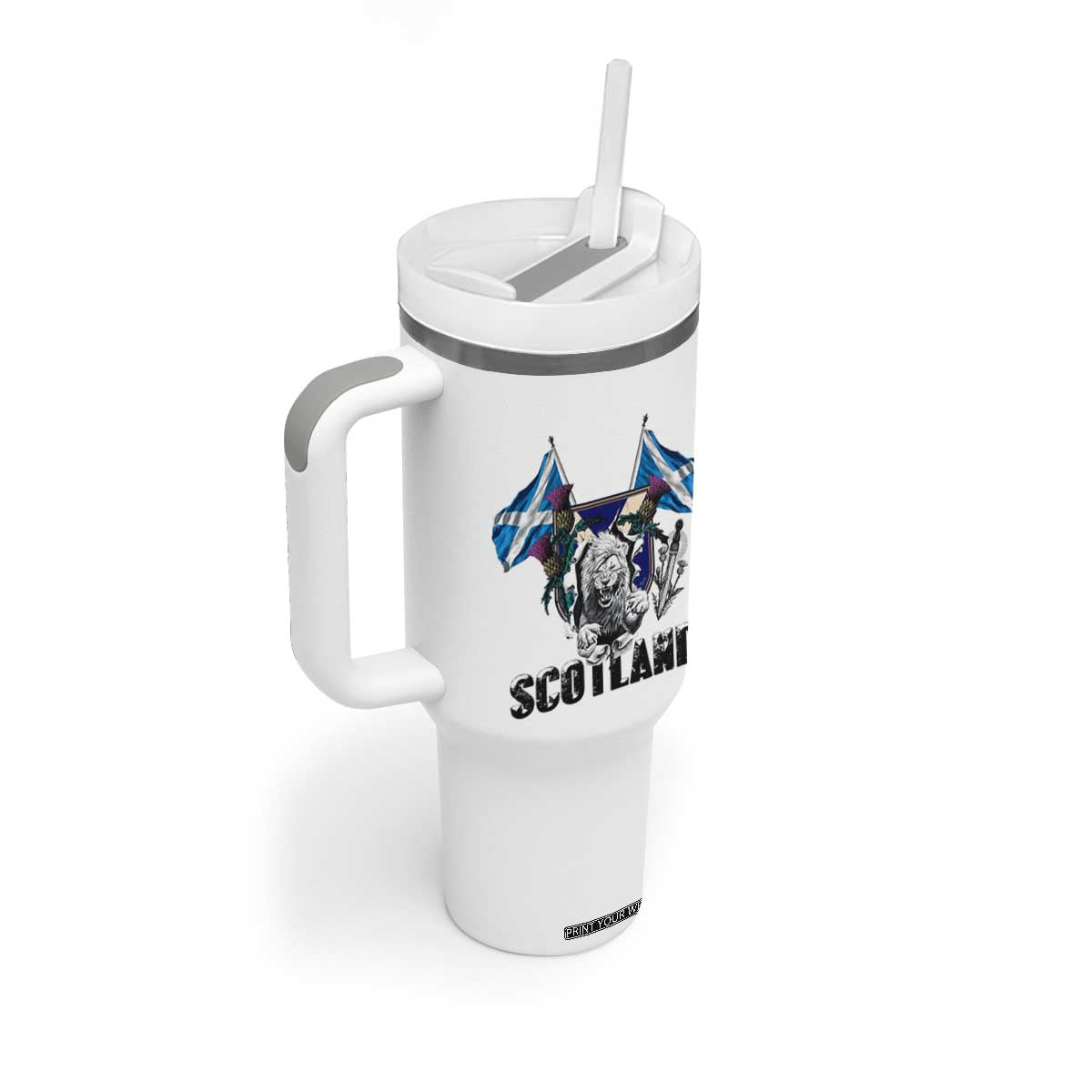 Roaring Scottish Lion Crest Tumbler With Handle Thistle Scotland Flag Emblem for Brave Highlanders TS02 Print Your Wear