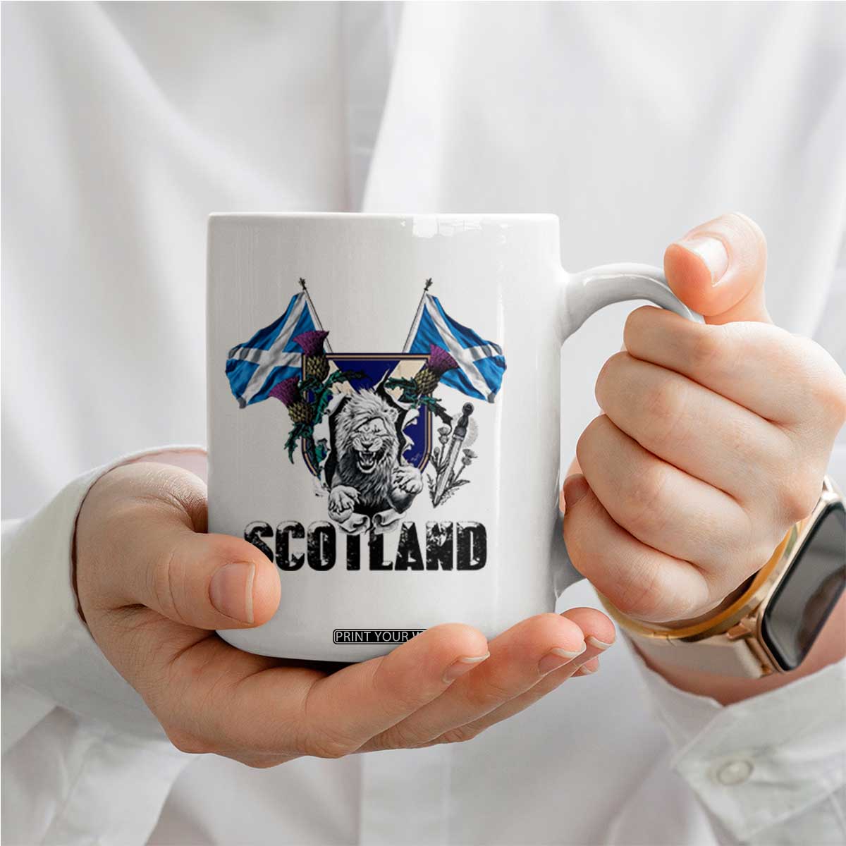 Roaring Scottish Lion Crest Coffee Mug Thistle Scotland Flag Emblem for Brave Highlanders TS02 Print Your Wear