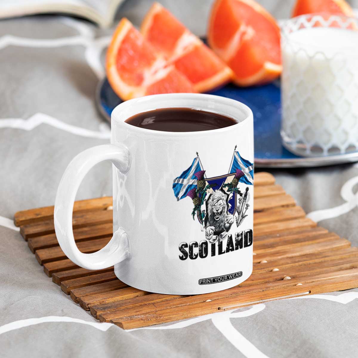 Roaring Scottish Lion Crest Coffee Mug Thistle Scotland Flag Emblem for Brave Highlanders TS02 Print Your Wear