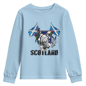 Roaring Scottish Lion Crest Youth Sweatshirt Thistle Scotland Flag Emblem for Brave Highlanders TS02 Light Blue Print Your Wear