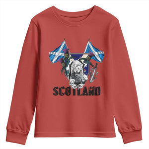 Roaring Scottish Lion Crest Youth Sweatshirt Thistle Scotland Flag Emblem for Brave Highlanders TS02 Red Print Your Wear